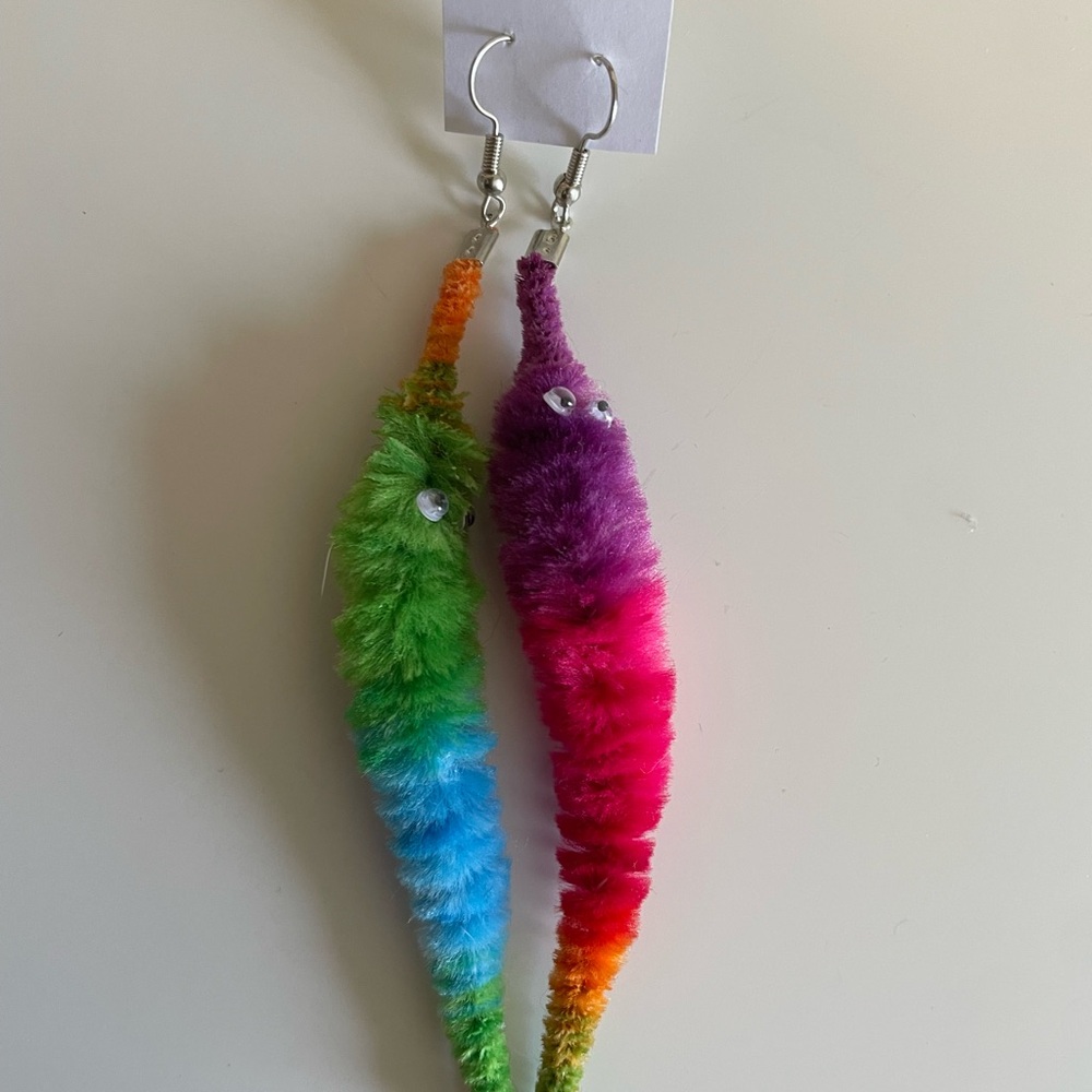 Colorful Fuzzy Worm Drop Earrings - Multi